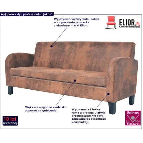 Fotografia Trzyosobowa sofa Atlas 3X - brązowa z kategorii Kanapy i sofy