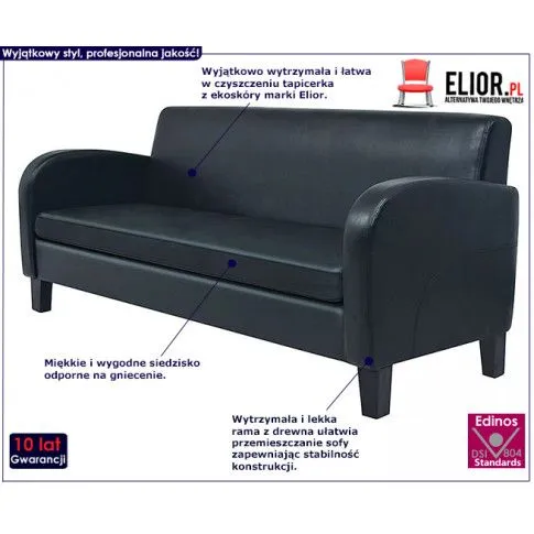 Fotografia Trzyosobowa sofa Atlas 3X - czarna z kategorii Kanapy i sofy
