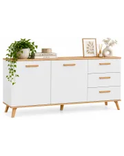 Komoda dwudrzwiowa z 3 szufladami w stylu scandi biały + dąb artisan - Geho 4X w sklepie Edinos.pl