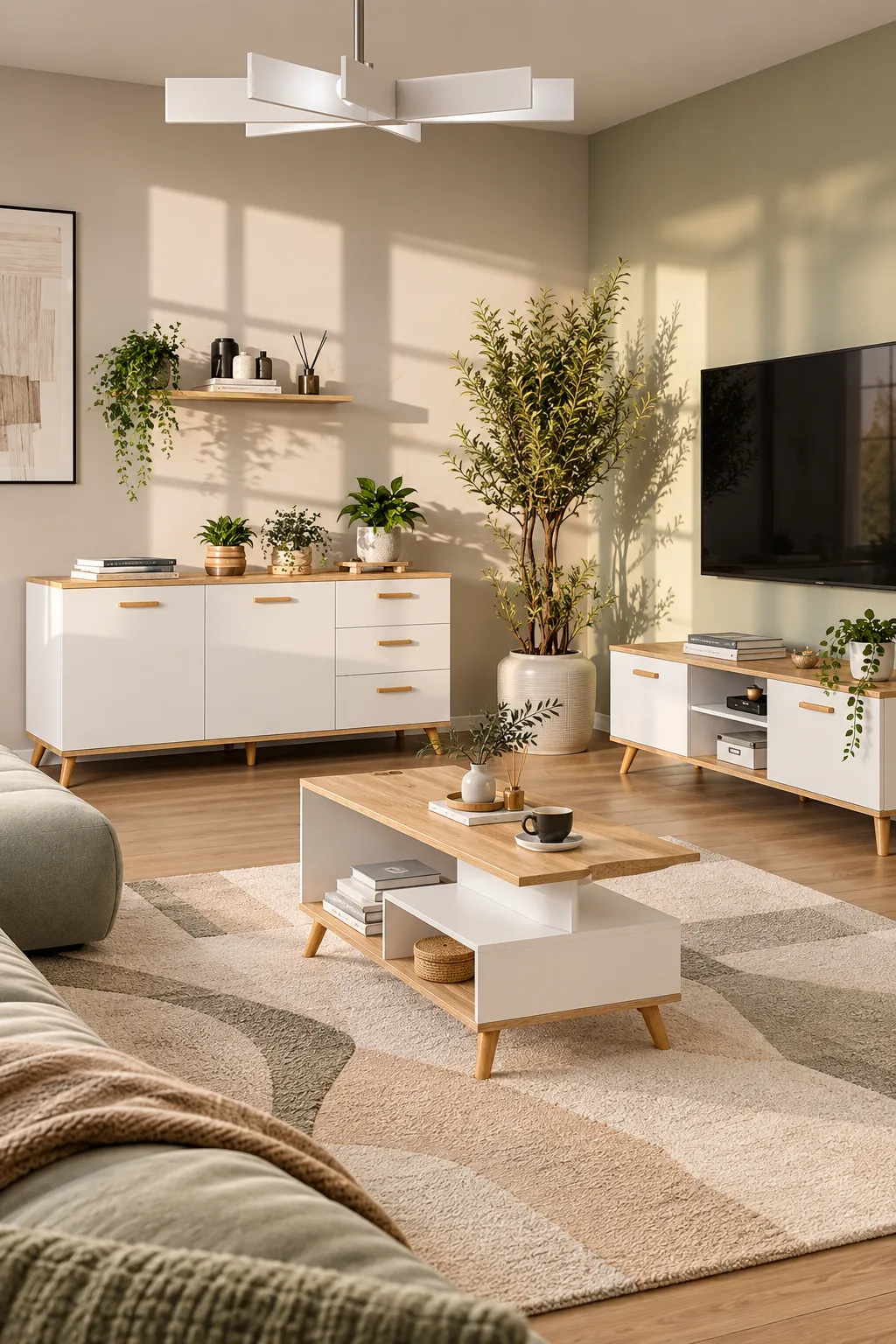 Biała minimalistyczna szafka rtv typu scandi Geho 5X