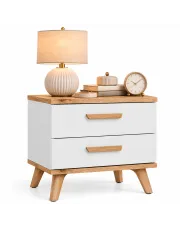 Biała szafka nocna z 2 szufladami w stylu scandi biały + dąb artisan - Geho 7X w sklepie Edinos.pl