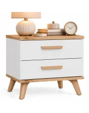 Biała szafka nocna z 2 szufladami w stylu scandi biały + dąb artisan - Geho 7X w sklepie Edinos.pl