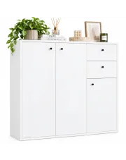 Biała wielofunkcyjna komoda trzydrzwiowa z 2 szufladami 120 cm - Onifa w sklepie Edinos.pl