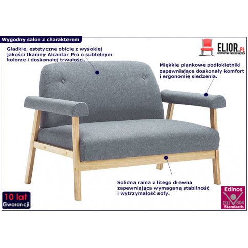 Zdjęcie tapicerowana sofa 2-osobowa Eureka 2G - jasny szary  - sklep Edinos.pl