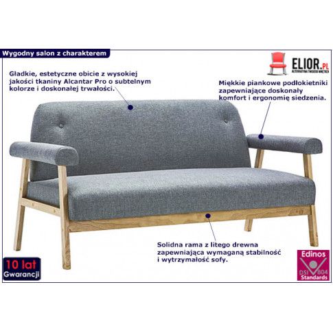 Zdjęcie tapicerowana sofa 3-osobowa Eureka 3G - jasny szary - sklep Edinos.pl