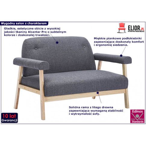 Zdjęcie materiałowa sofa 2-osobowa Eureka 2G - ciemnoszara - sklep Edinos.pl
