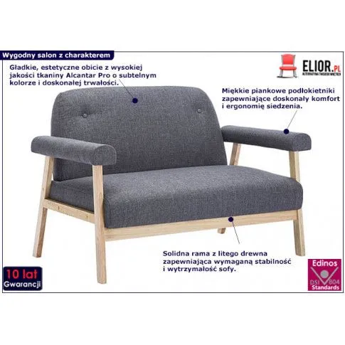 Zdjęcie materiałowa sofa 2-osobowa Eureka 2G - ciemnoszara | Edinos.pl