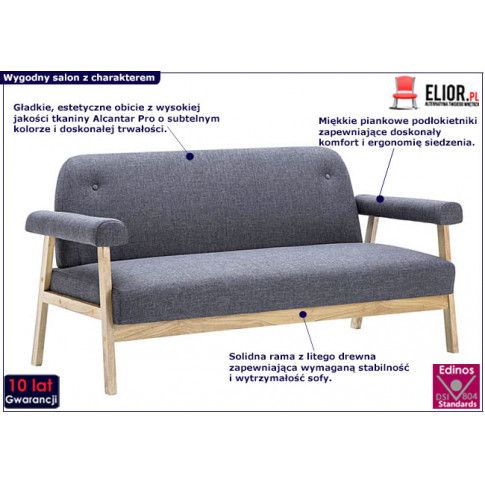 Zdjęcie 3-osobowa sofa materiałowa Eureka 3D ciemnoszara - sklep Edinos.pl