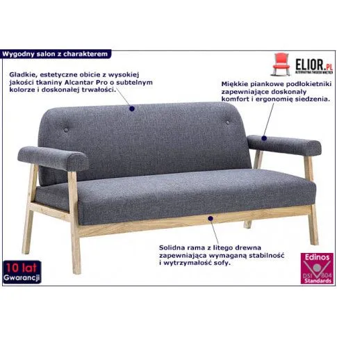 Zdjęcie 3-osobowa sofa materiałowa Uxis 3D ciemnoszara | Edinos.pl