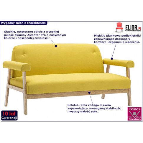 Zdjęcie tapicerowana sofa 3-osobowa Eureka 3Y - żółta - sklep Edinos.pl