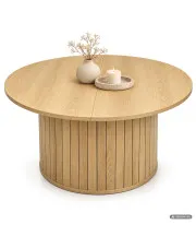 Stolik kawowy NUBO Naturalne Drewno 80 cm okrągły ryflowany ze schowkiem 80x80x45 cm w sklepie Edinos.pl