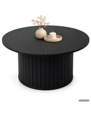 Stolik kawowy NUBO Czarny 80 cm okrągły ryflowany ze schowkiem 80x80x45 cm w sklepie Edinos.pl
