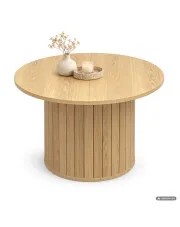 Stolik kawowy NUBO Naturalne Drewno 60 cm okrągły ryflowany ze schowkiem 60x60x45 cm w sklepie Edinos.pl