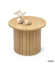 Stolik kawowy NUBO Naturalne Drewno 48 cm okrągły ryflowany 48x48x42 cm w sklepie Edinos.pl