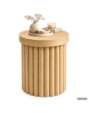 Stolik kawowy TINO Naturalne Drewno 40 cm okrągły na ryflowanej podstawie 40x40x49 cm w sklepie Edinos.pl