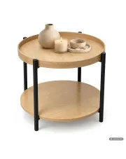 Stolik kawowy loftowy RIVA Naturalne Drewno 51 cm okrągły z półką czarne nogi 51x51x40 cm w sklepie Edinos.pl