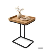 Stolik pomocniczy loftowy HYGGO Naturalne Drewno 40 cm prostokątny czarne nogi 40x30x60 cm w sklepie Edinos.pl