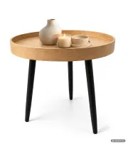 Stolik kawowy loftowy PICCO Naturalne Drewno 40 cm okrągły z podwyższonym rantem czarne nogi 40x40x40 cm w sklepie Edinos.pl