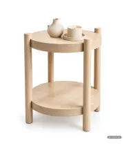 Stolik kawowy TERRA Naturalne Drewno 44,5 cm okrągły z półką 44,5x44,5x48 cm w sklepie Edinos.pl