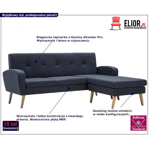 Szczegółowe zdjęcie nr 11 produktu Narożnik z leżanką ciemnoszary - Umberro 4Q