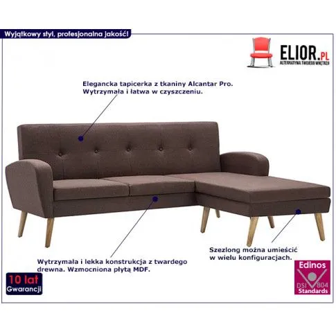 Szczegółowe zdjęcie nr 10 produktu Narożnik z leżanką brązowy - Umberro 4Q