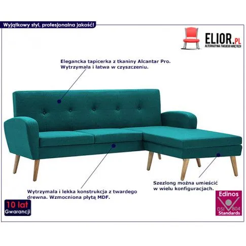 Szczegółowe zdjęcie nr 10 produktu Narożnik z leżanką zielony - Umberro 4Q