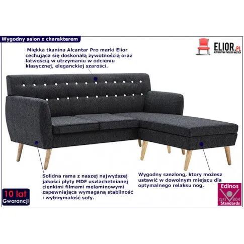 Zdjęcie materiałowa pikowana sofa Nelora 2D szara | Edinos.pl