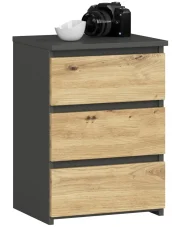 Loftowa szafka nocna z 3 szufladami grafit + dąb artisan - Verris 3X w sklepie Edinos.pl