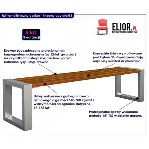 Fotografia Drewniana ławka na metalowych nogach Norin 3X Gray 150cm - 8 kolorów  z kategorii Stoły, krzesła, ławki