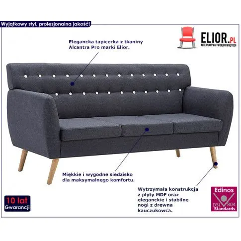 3-osobowa sofa pikowana Lilia, ciemnoszara