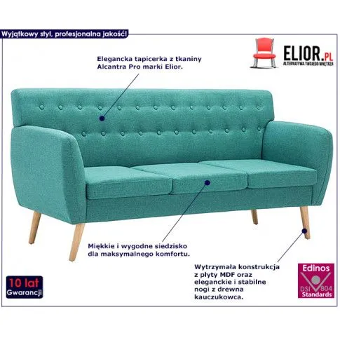 3-osobowa sofa pikowana Lilia, zielona