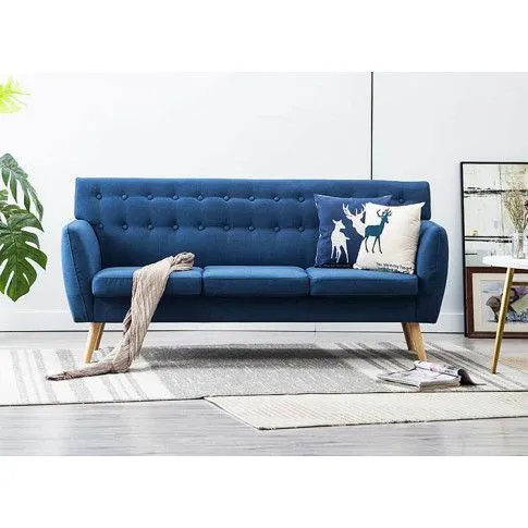 Niebieska 3-osobowa sofa pikowana Lilia