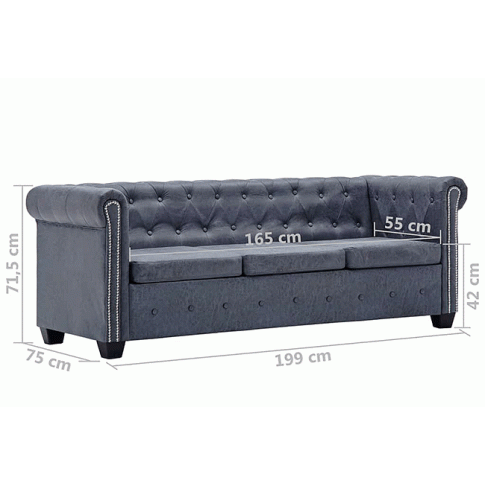 Szczegółowe zdjęcie nr 7 produktu Trzyosobowa sofa Charlotte 3Q w stylu Chesterfield - szara