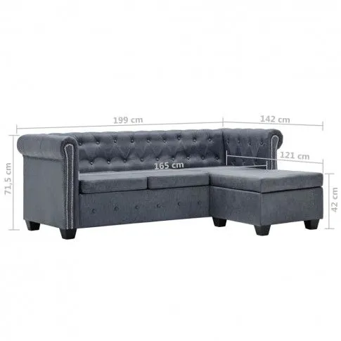Szczegółowe zdjęcie nr 9 produktu Charlotte 4q Sofa Chesterfield w kształcie litery Jutlad sztuczny zamsz, szara