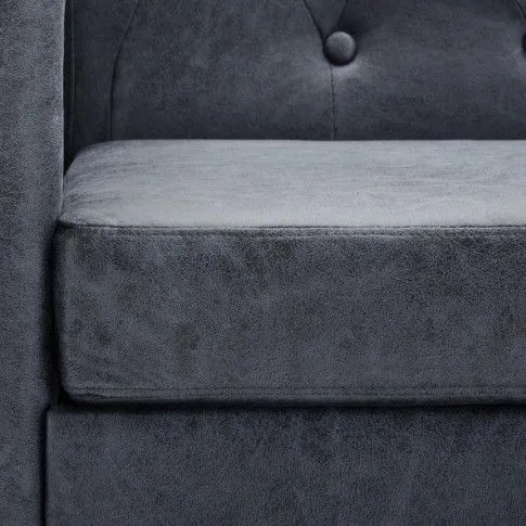 Zdjęcie charlotte 4q Sofa Chesterfield w kształcie litery Jutlad sztuczny zamsz, szara | Edinos.pl