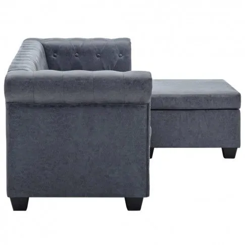 Szczegółowe zdjęcie nr 5 produktu Charlotte 4q Sofa Chesterfield w kształcie litery Jutlad sztuczny zamsz, szara