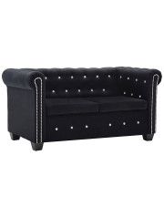 Aksamitna sofa w stylu Chesterfield Charlotte 2Q - czarna w sklepie Edinos.pl
