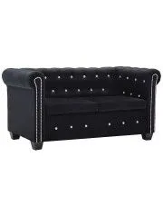 Aksamitna sofa w stylu Chesterfield Charlotte 2Q - czarna