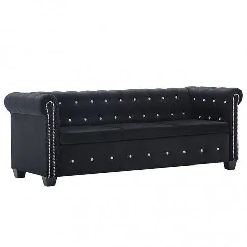 Zdjęcie produktu Aksamitna sofa w stylu Chesterfield Charlotte 3Q - czarna.