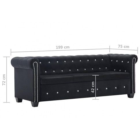 Szczegółowe zdjęcie nr 9 produktu Aksamitna sofa w stylu Chesterfield Charlotte 3Q - czarna