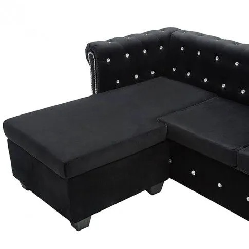 Szczegółowe zdjęcie nr 8 produktu Aksamitny narożnik  w stylu Chesterfield Xavier 4Q - czarny