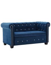 Aksamitna sofa w stylu Chesterfield Charlotte 2Q - niebieska w sklepie Edinos.pl