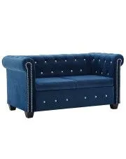 Aksamitna sofa w stylu Chesterfield Charlotte 2Q - niebieska