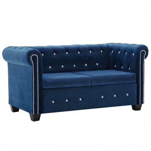 Zdjęcie produktu Aksamitna sofa w stylu Chesterfield Charlotte 2Q - niebieska.