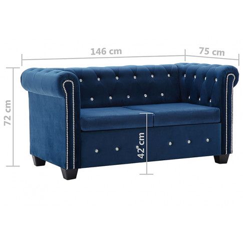 Szczegółowe zdjęcie nr 4 produktu Aksamitna sofa w stylu Chesterfield Charlotte 2Q - niebieska