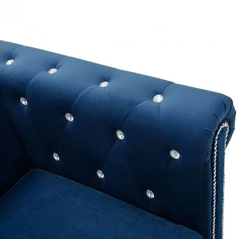 Szczegółowe zdjęcie nr 5 produktu Aksamitna sofa w stylu Chesterfield Xavier 2Q - niebieska