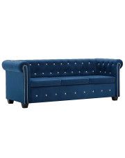 Aksamitna sofa w stylu Chesterfield Charlotte 3Q - niebieska w sklepie Edinos.pl