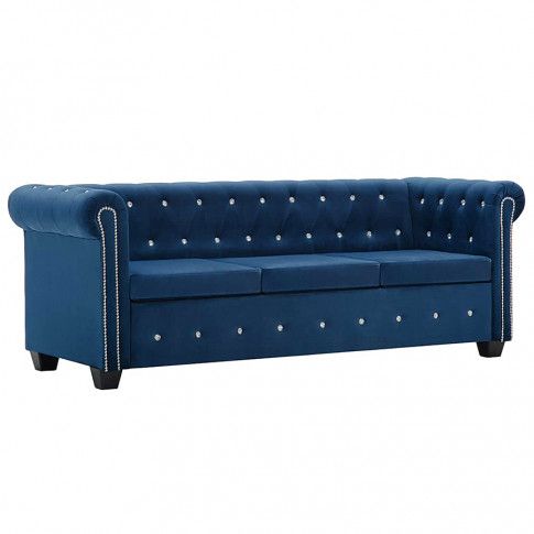 Zdjęcie produktu Aksamitna sofa w stylu Chesterfield Charlotte 3Q - niebieska.