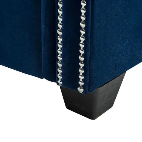 Szczegółowe zdjęcie nr 6 produktu Aksamitna sofa w stylu Chesterfield Xavier 3Q - niebieska