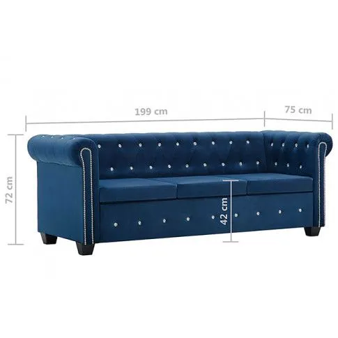 Szczegółowe zdjęcie nr 8 produktu Aksamitna sofa w stylu Chesterfield Xavier 3Q - niebieska